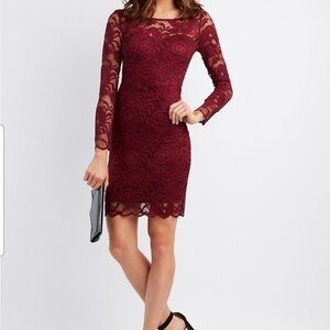 Ambiance Burgundy Lace Long Sleeve Dress